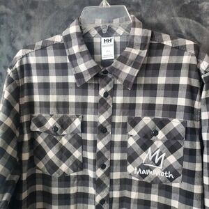 Helly Hansen Shirt Large Gray Black Plaid Flannel Mammoth Mountain Ski Snowboard